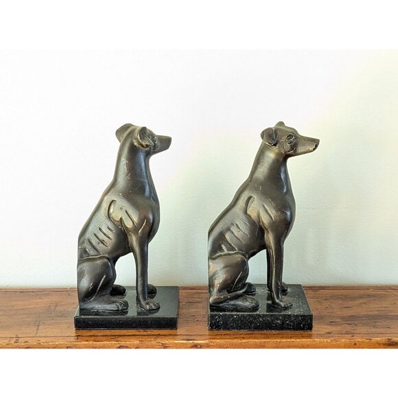 Set of 2 Spelter Whippet Greyhounds Dog Bookends 8", Canine home office decor - Picture 4 of 12